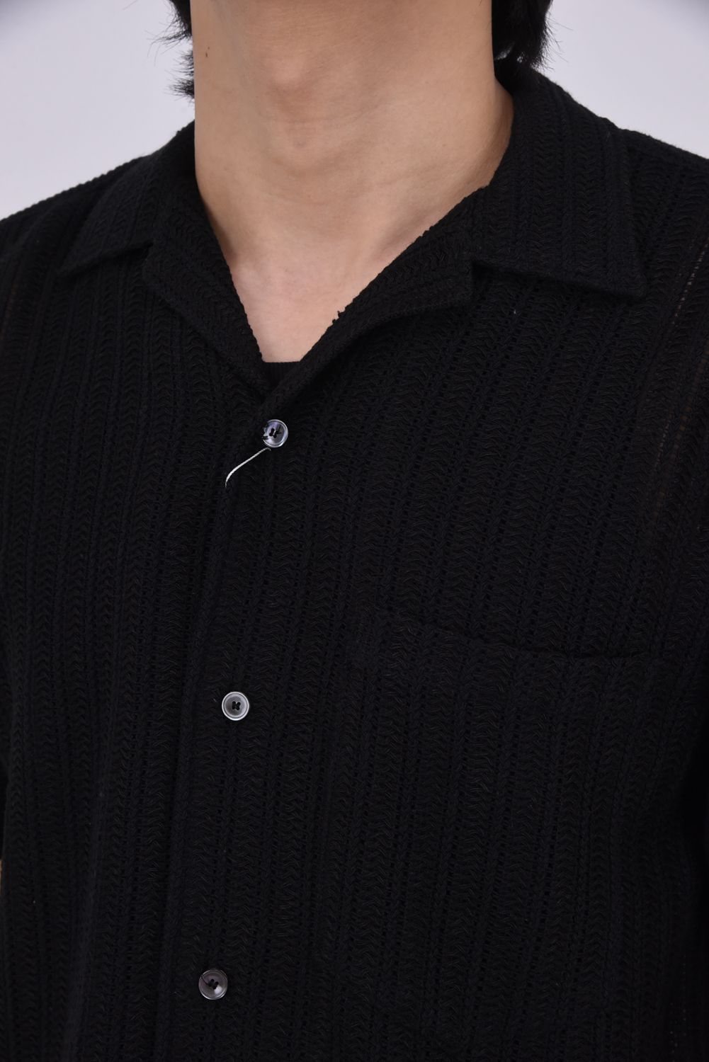 RUSSEL SHIRTS / リラックスシルエット ラッセル織り オープンカラーシャツ (ブラック)