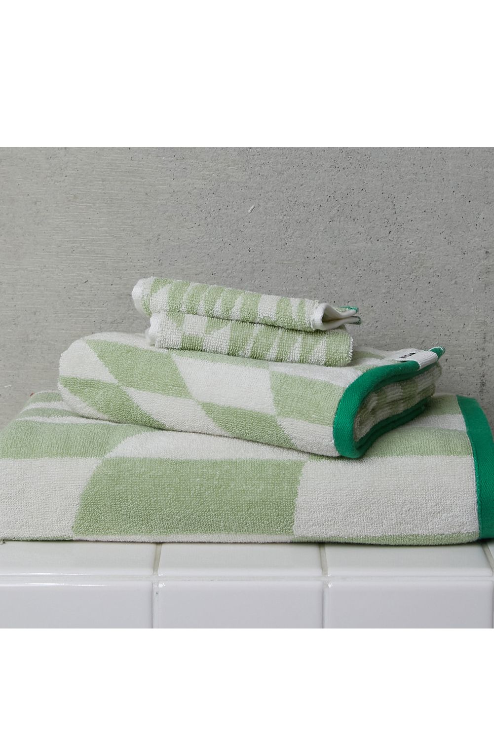 Check Face Towel / シルク混 チェック フェイスタオル (グリーン)