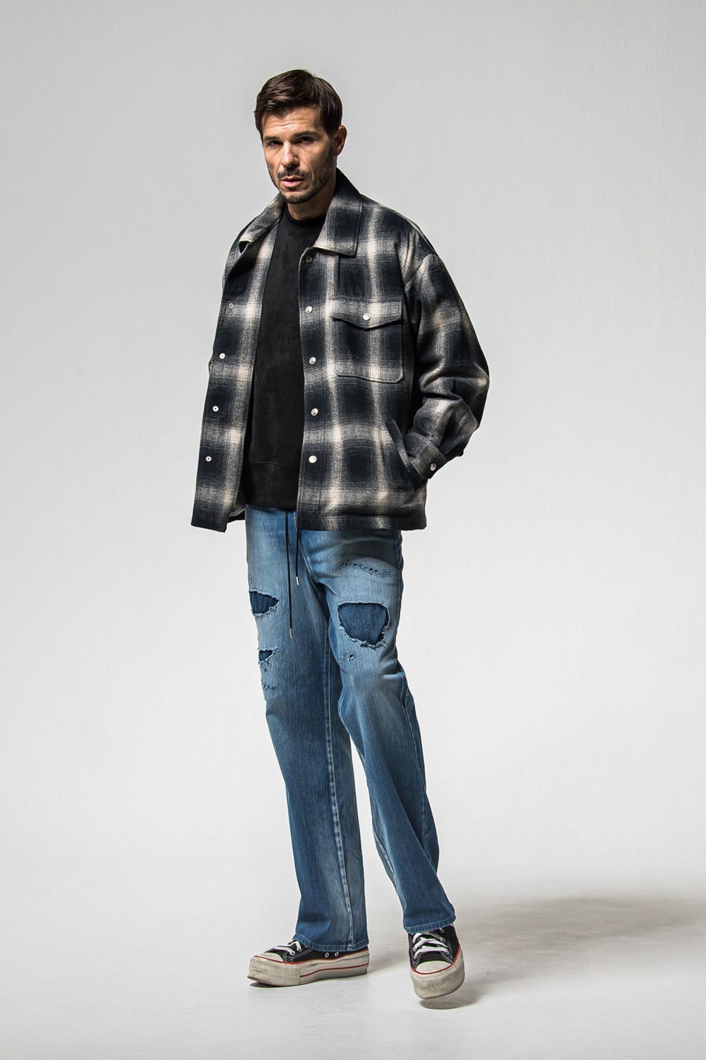 FLANNEL CHECK JK / フランネル チェック ジャケット (ブラック) (10月中旬入荷予定) ※オーダー締切：9月1日(月)18:00