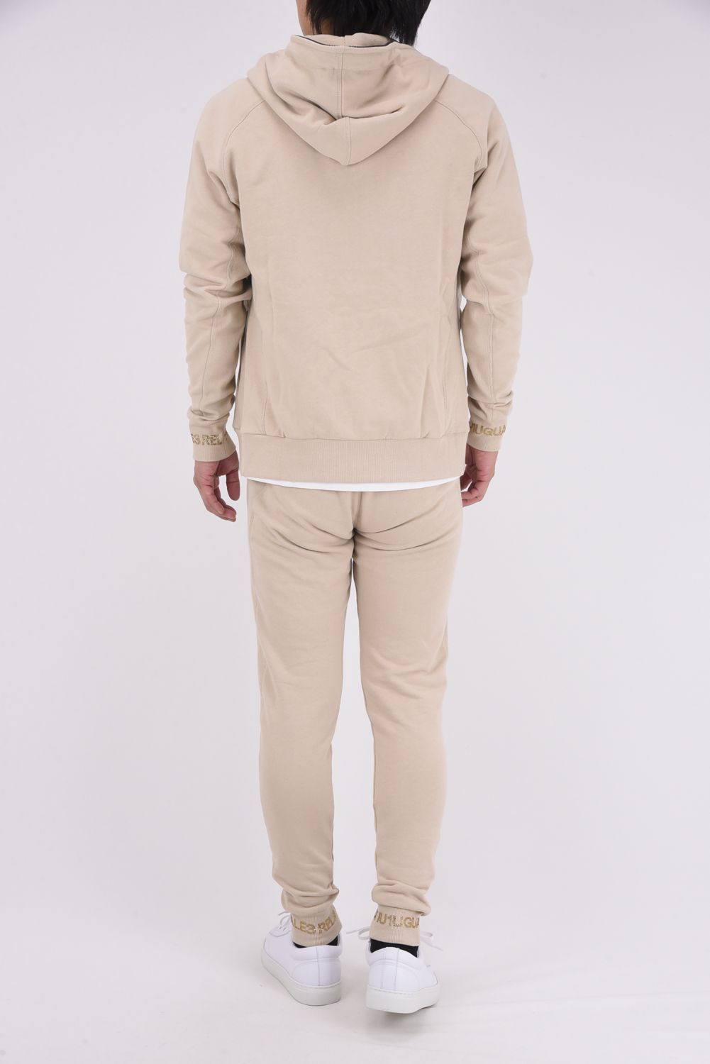 HOODIE WITH RHINESTONE CUFFS / ラインストーンカフスウェットジップパーカー (ベージュ)