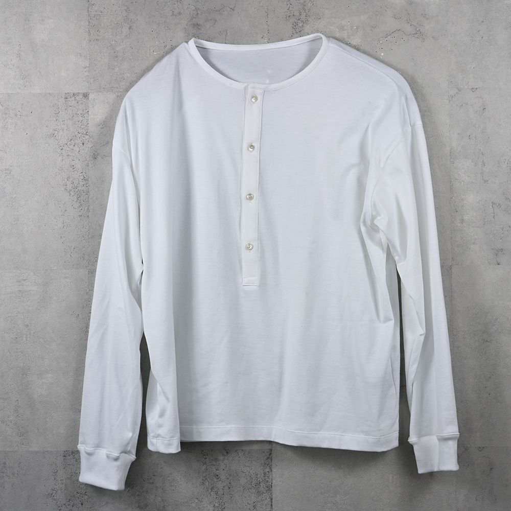 OVER HENRY LONGSLEAVE / オーバーサイズ ヘンリーネック ロングスリーブTシャツ (ホワイト) (7月中旬入荷予定) ※オーダー締切:5月23日(土)17時