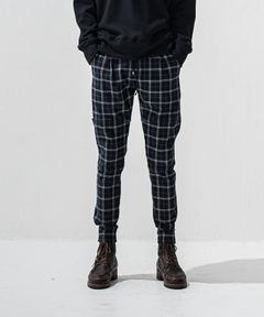 JT HEAT CHECK  PT / 裏起毛 ベロアフリース ワンタックラインパンツ (タータンブラック) (11月中旬入荷予定) ※オーダー締切:9月7日(月)17時