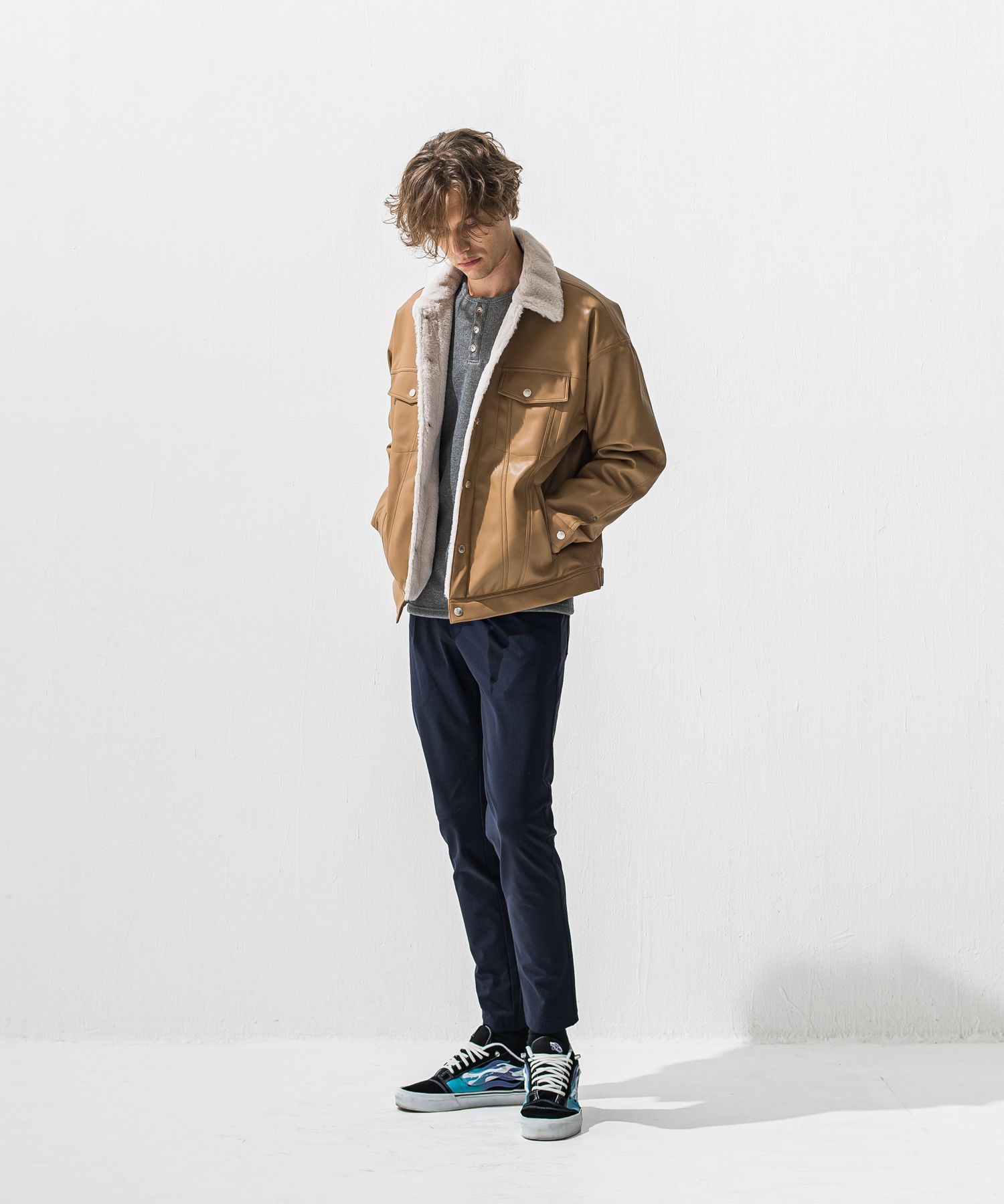 CHRIS EASY HEAT TUCK PANTS / 【定番商品】 ナイロンストレッチ 裏起毛 スラックスイージータックパンツ (ネイビー) (10月下旬入荷予定) ※オーダー締切:9月7日(月)17時