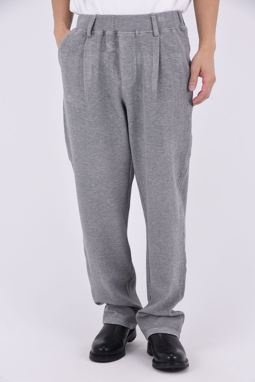 SEMI WIDE TUCK PANTS / ブリスターニット セミワイド ワンタックイージーパンツ (グレー)