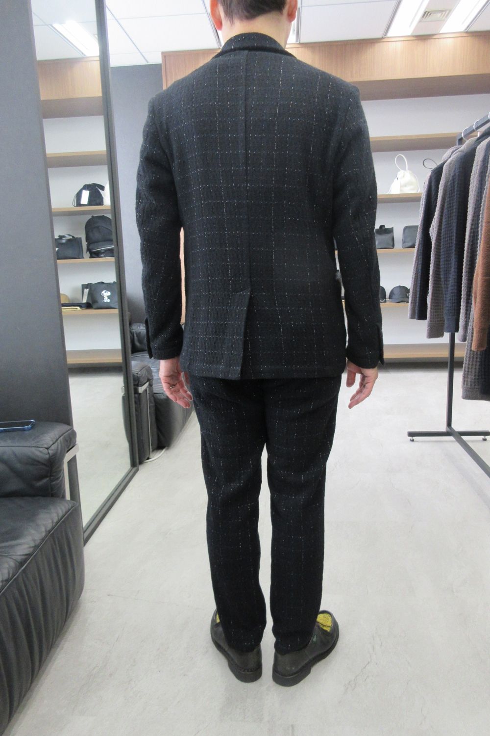 【26AW】【セットアップ】 LAME SQUARE JACQUARD JACKET / ファンシーツイード テーラードシングルジャケット&イージースラックス (ブラック) (9月上旬入荷予定)