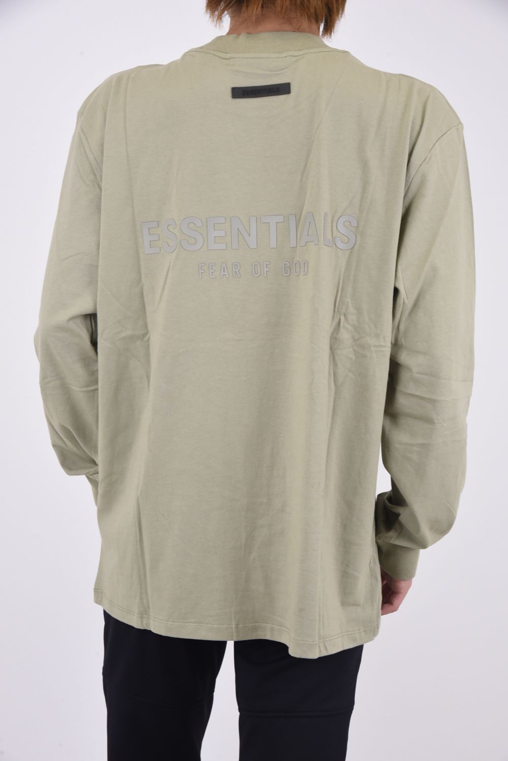 FEAR OF GOD ESSENTIALS 2022SS L/S Tee CANARY エッセンシャルズ ロングスリーブTシャツ 長袖カットソー ロンT フロッキープリント ペールイエロー カナリー サイズM【230331】【新古品】【me04】