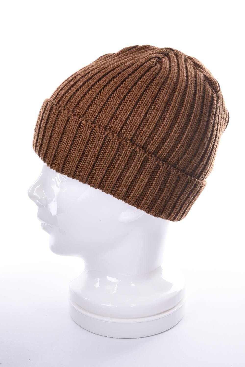 KNIT CAP / ウール リブ編み ニットキャップ ブラウン