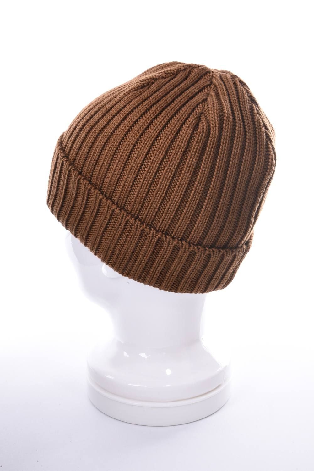 KNIT CAP / ウール リブ編み ニットキャップ ブラウン