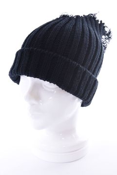 KNIT CAP / ダメージ コットン ニットキャップ ブラック