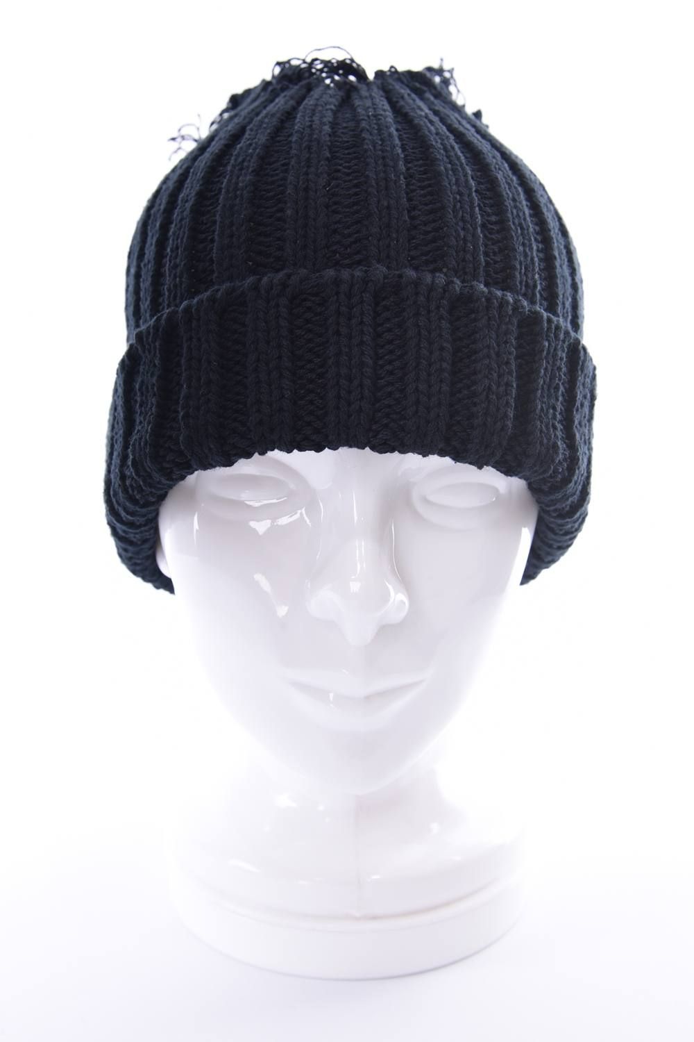 KNIT CAP / ダメージ コットン ニットキャップ ブラック