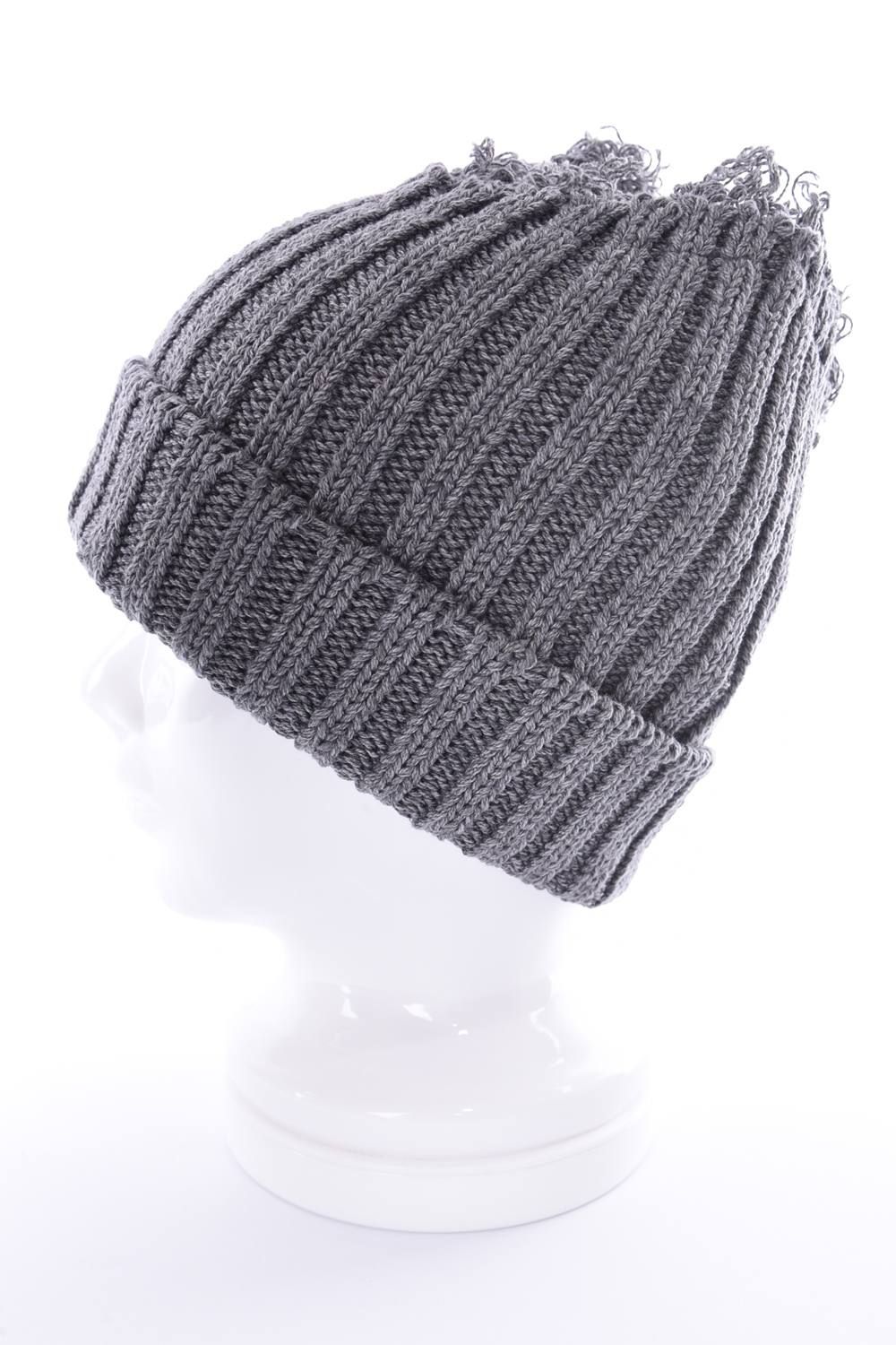 KNIT CAP / ダメージ コットン ニットキャップ グレー