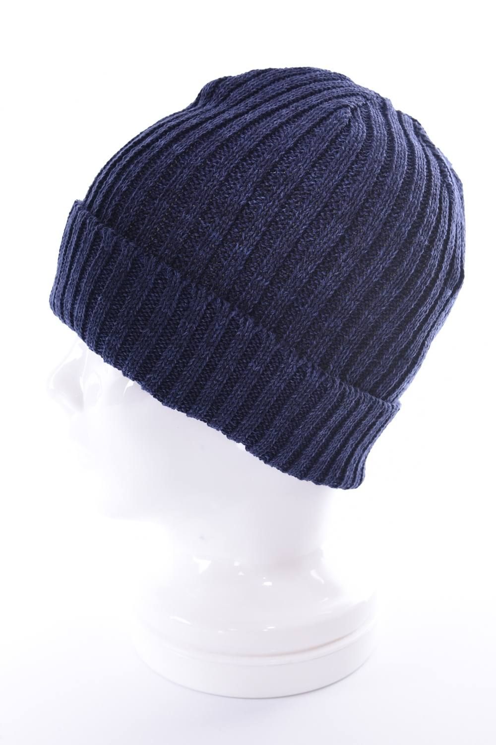 KNIT CAP / コットン リブ編み ニットキャップ ネイビー