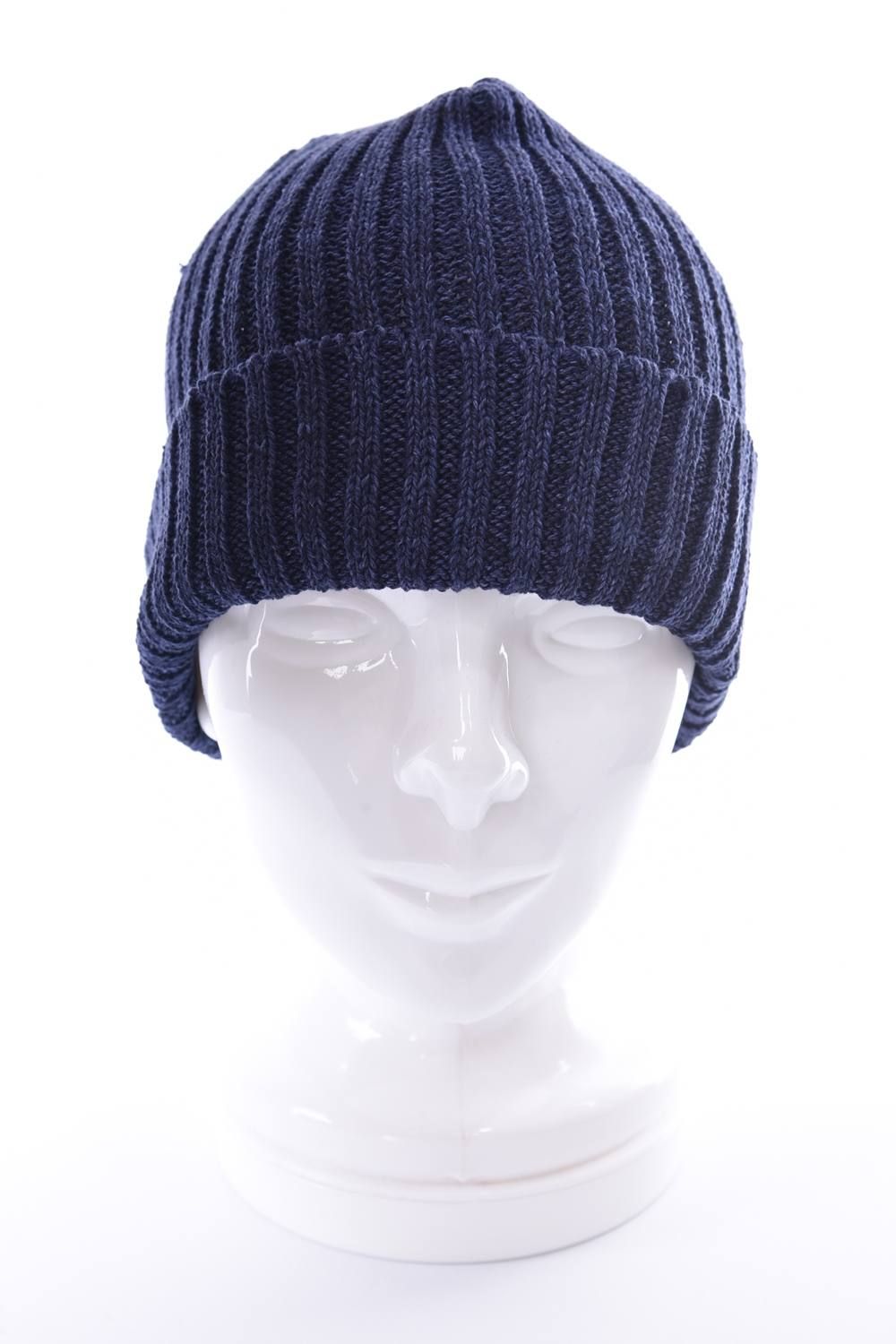 KNIT CAP / コットン リブ編み ニットキャップ ネイビー