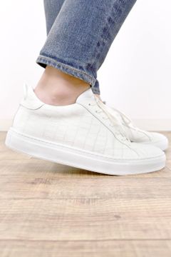 9838 CROCO / クロコダイル型押し / スムースレザー ローカットスニーカー ホワイト