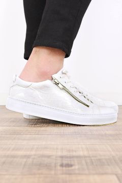 SAGE ZIP / ジップ付き エナメルクラック加工 ローカットスニーカー ホワイト