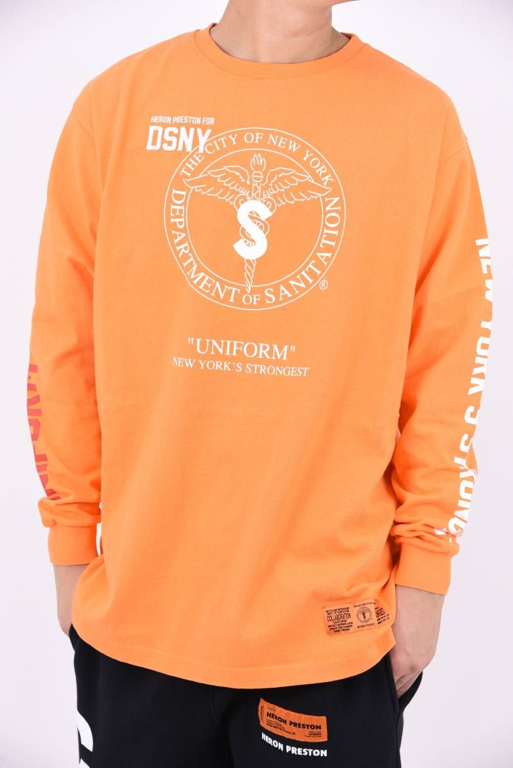 DSNY プリント クルーネック ロングTシャツ オレンジ - XXS