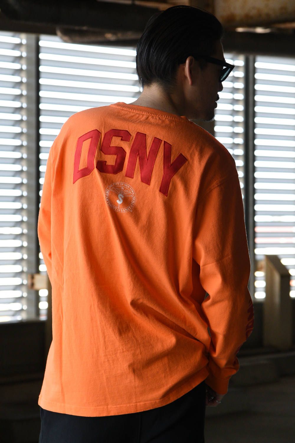 DSNY プリント クルーネック ロングTシャツ オレンジ - XXS