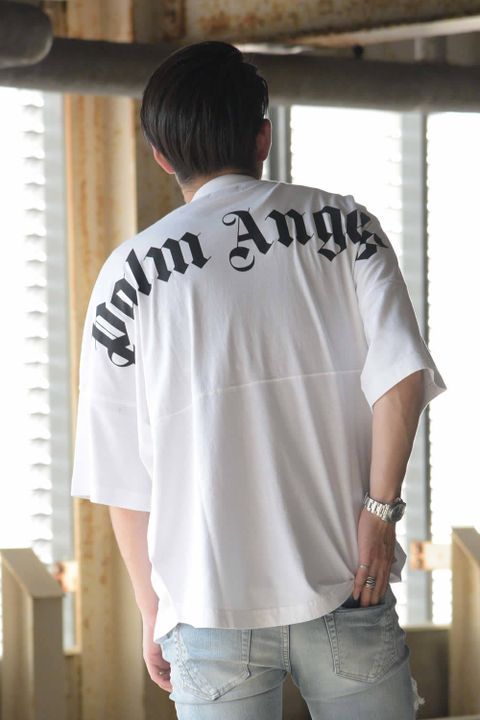 LOGO OVER TEE WHITE / プリント クルーネック ロングTシャツ ホワイト