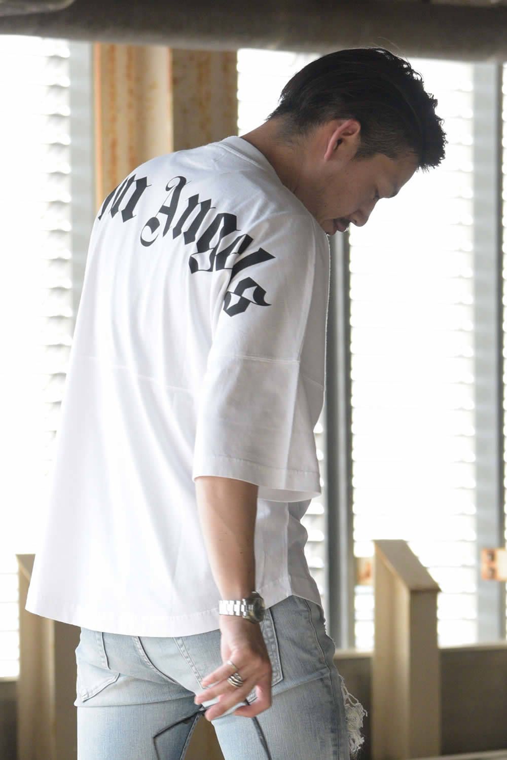 LOGO OVER TEE WHITE / プリント クルーネック ロングTシャツ ホワイト