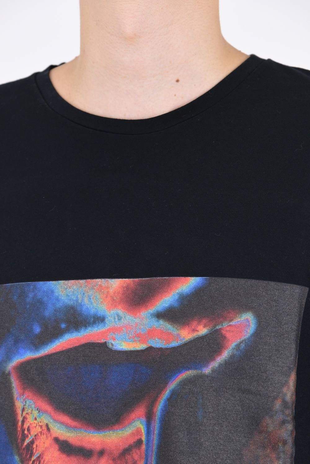 30/1シルケット天竺 print crew neck / ビッグシルエット カットソー ブラック