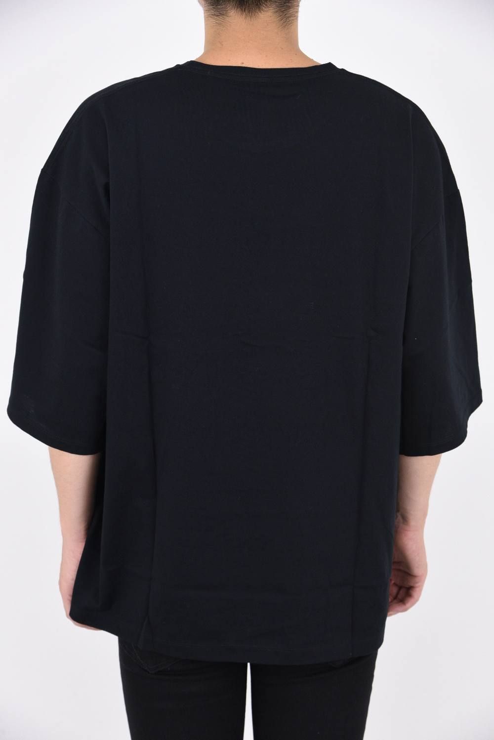 30/1シルケット天竺 print crew neck / ビッグシルエット カットソー ブラック