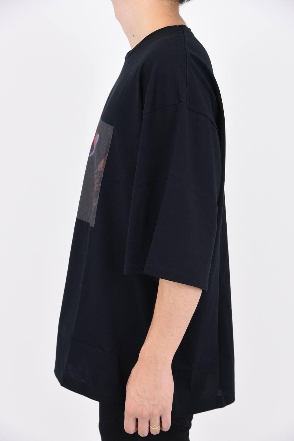 30/1シルケット天竺 print crew neck / ビッグシルエット カットソー ブラック