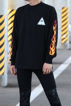 PALMS MS AND FLAMES TEE LS / モックネック 長袖 プリントTシャツ ブラック