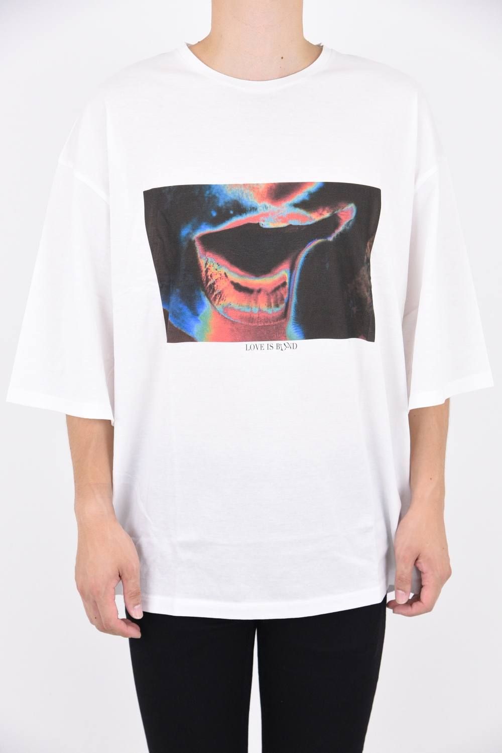 30/1シルケット天竺 print crew neck / ビッグシルエット カットソー ホワイト