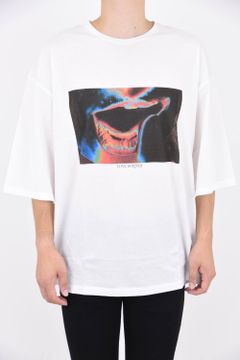 30/1シルケット天竺 print crew neck / ビッグシルエット カットソー ホワイト