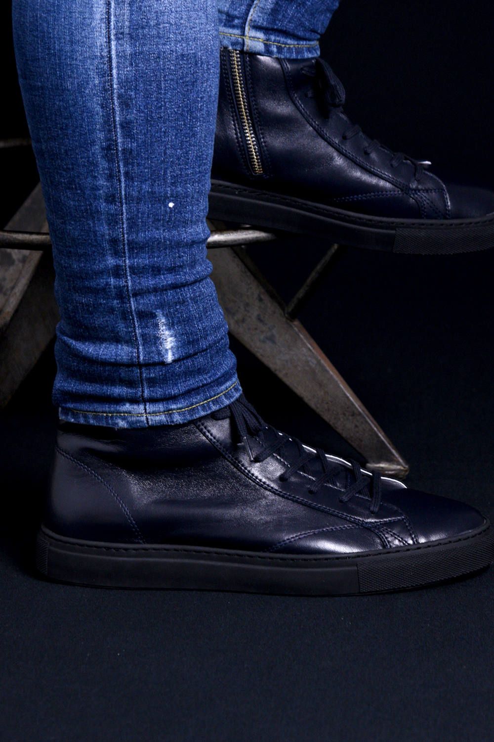 《別注》 1000ZIP MIDNIGHT BLUE / KIPSレザー サイドジップ ハイカットスニーカー Dネイビー / ブラック