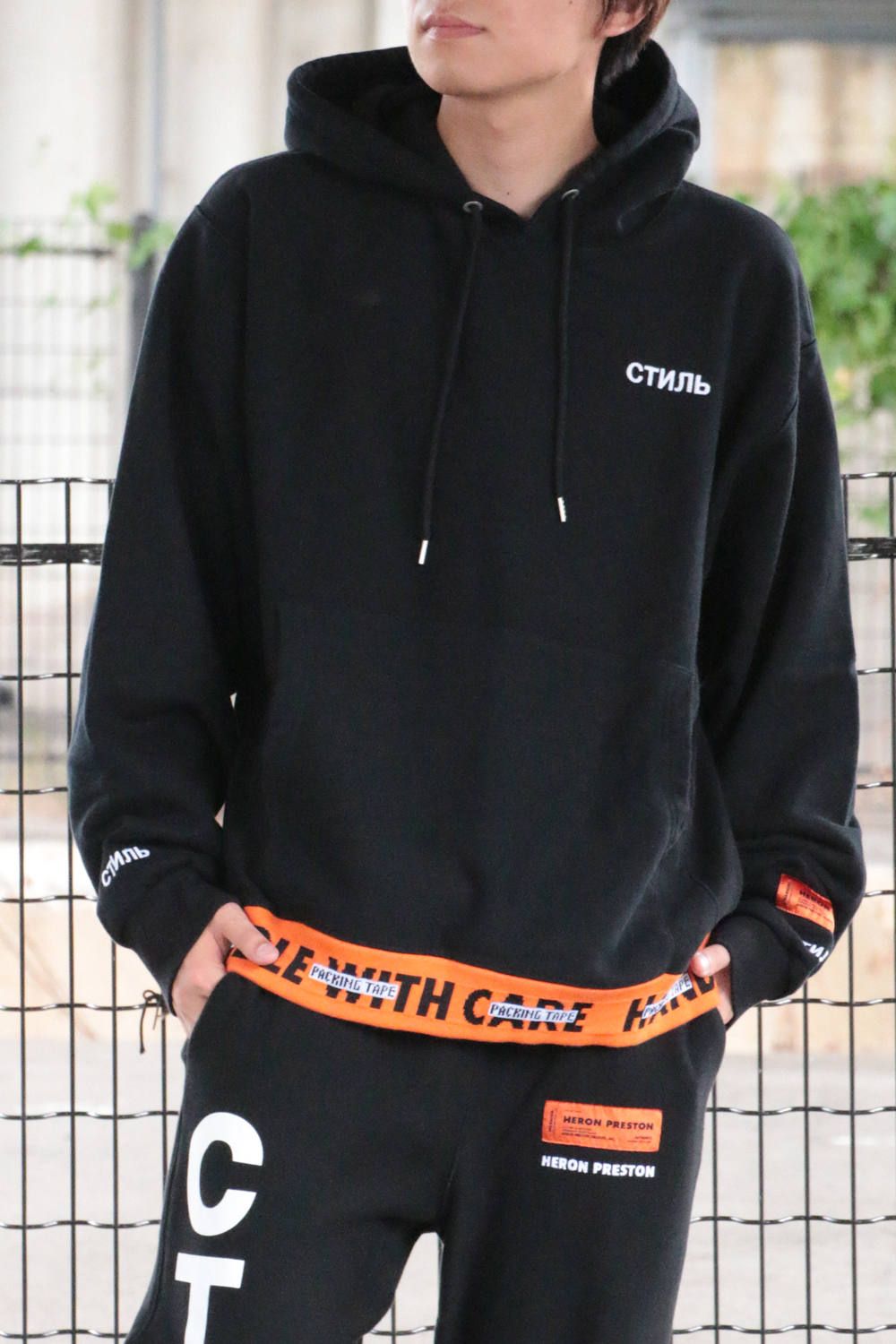 HERON PRESTON - HANDLE RIB HOODED SWEATSHIRT / ハンドル リブ プル