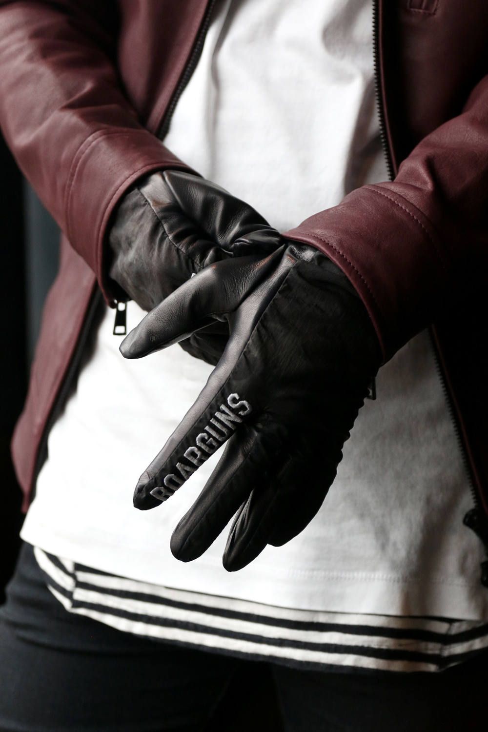 Roarguns Nylon Sheep Gloves ナイロン シープレザー 異素材グローブ ブラック Gossip