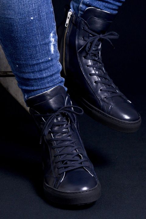 《別注》 1000ZIP MIDNIGHT BLUE / KIPSレザー サイドジップ ハイカットスニーカー Dネイビー / ブラック