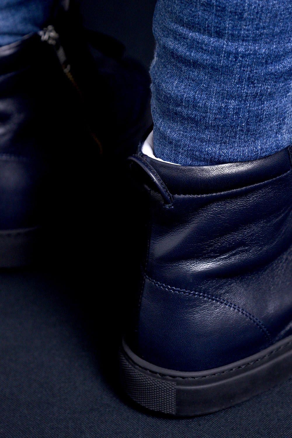 《別注》 1000ZIP MIDNIGHT BLUE / KIPSレザー サイドジップ ハイカットスニーカー Dネイビー / ブラック