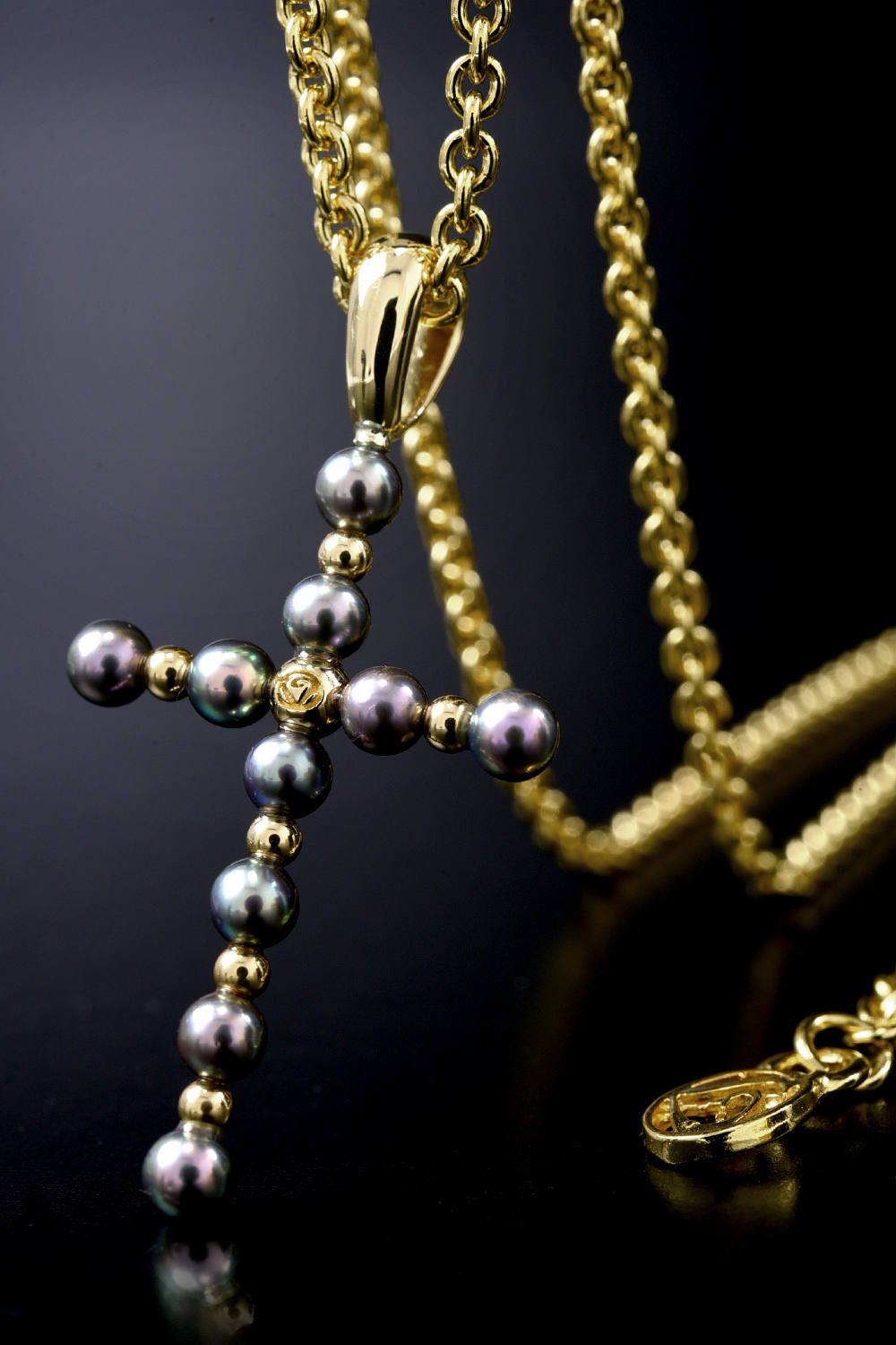 《完全復刻》 Black pearl / K18 Cross Pendant