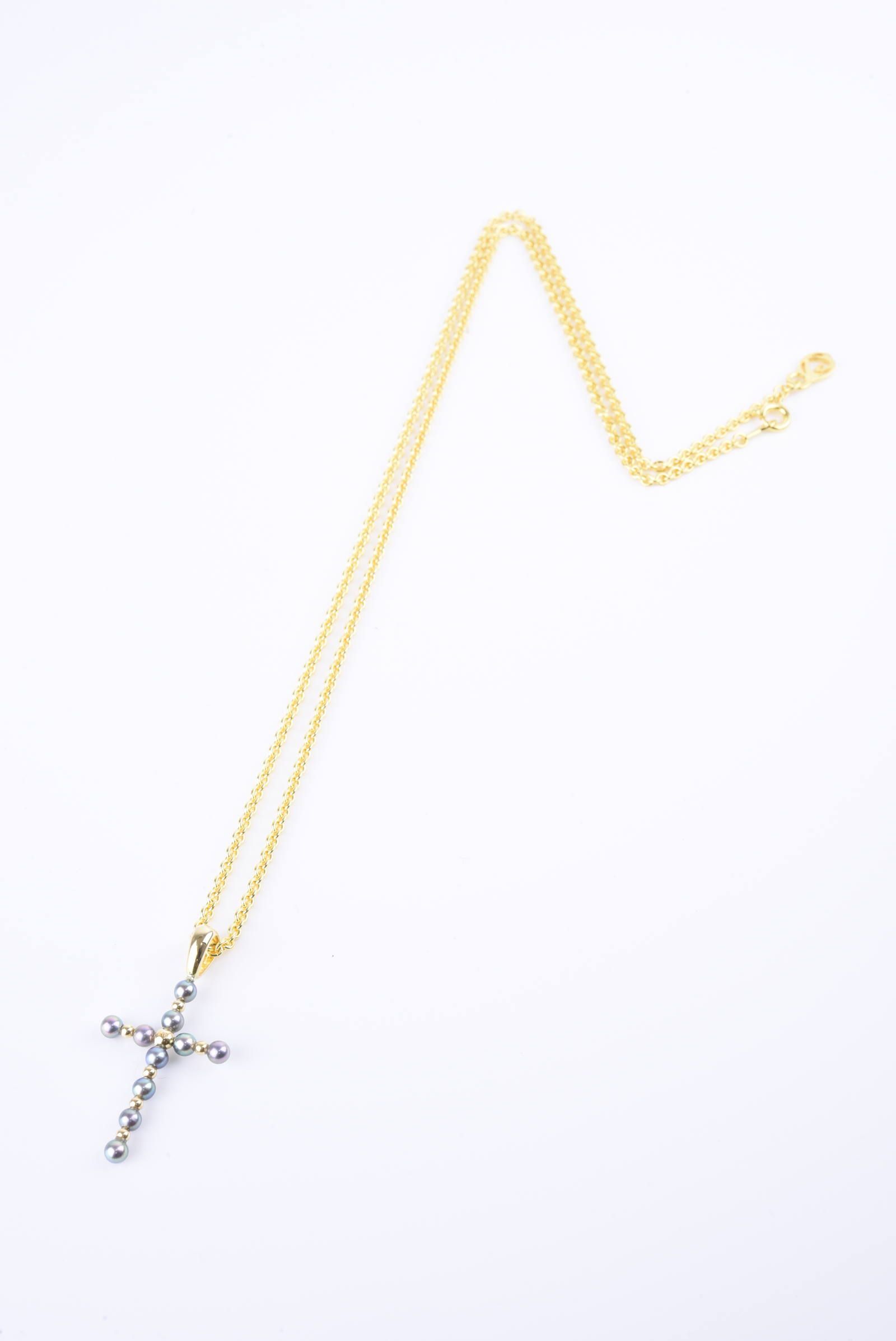 《完全復刻》 Black pearl / K18 Cross Pendant