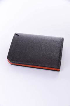 【残り1点】 CARD WALLET / LA501GT ゴートレザー 二つ折りスマートカードウォレット ダークブラウン / オレンジ
