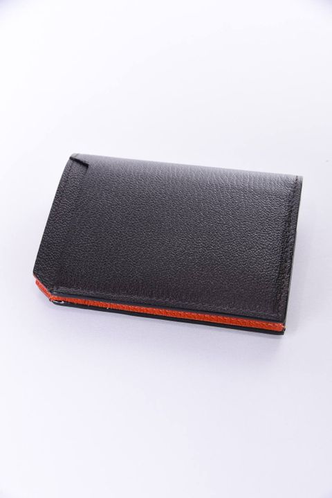 【残り1点】 CARD WALLET / LA501GT ゴートレザー 二つ折りスマートカードウォレット ダークブラウン / オレンジ