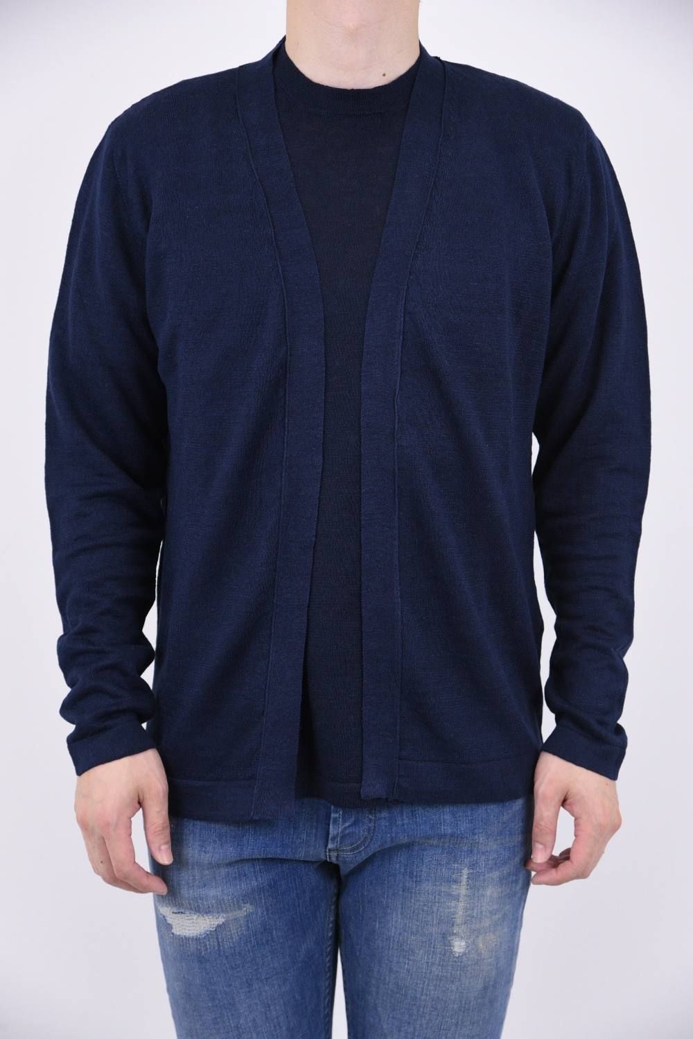 CARDIGAN / リネン ハイゲージ ボタンレス ニットカーディガン ネイビー