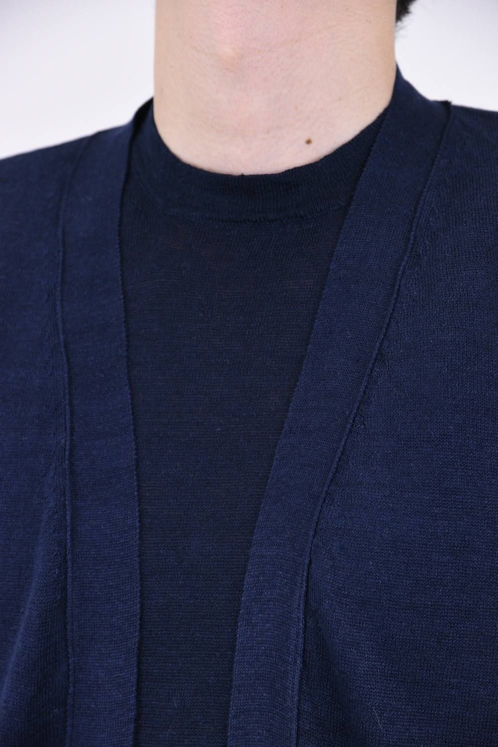 CARDIGAN / リネン ハイゲージ ボタンレス ニットカーディガン ネイビー