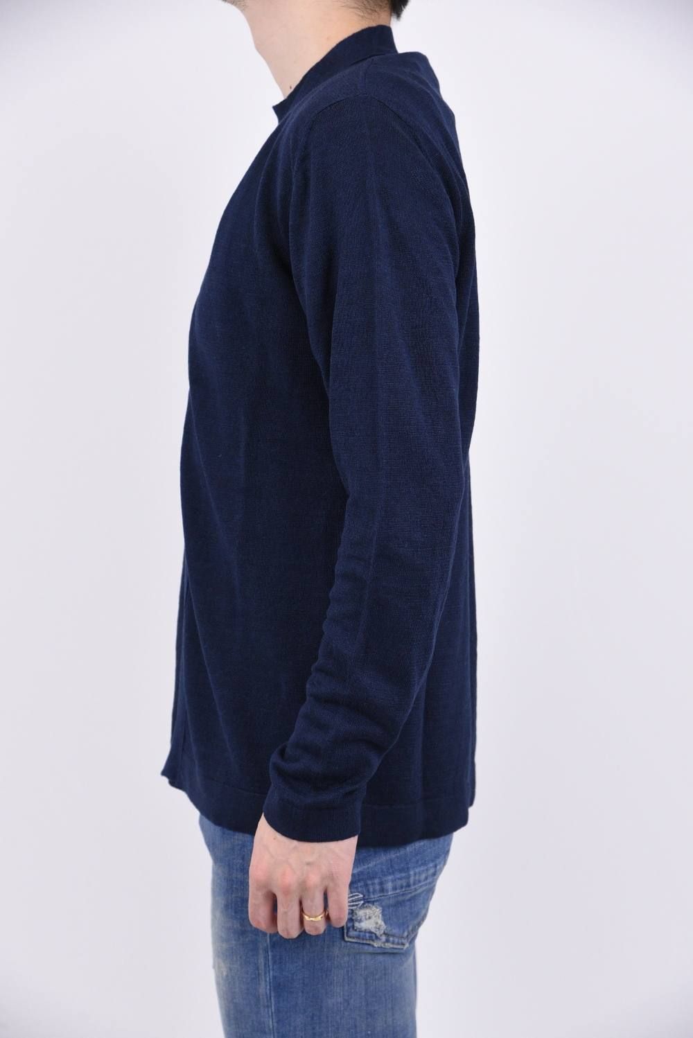 CARDIGAN / リネン ハイゲージ ボタンレス ニットカーディガン ネイビー