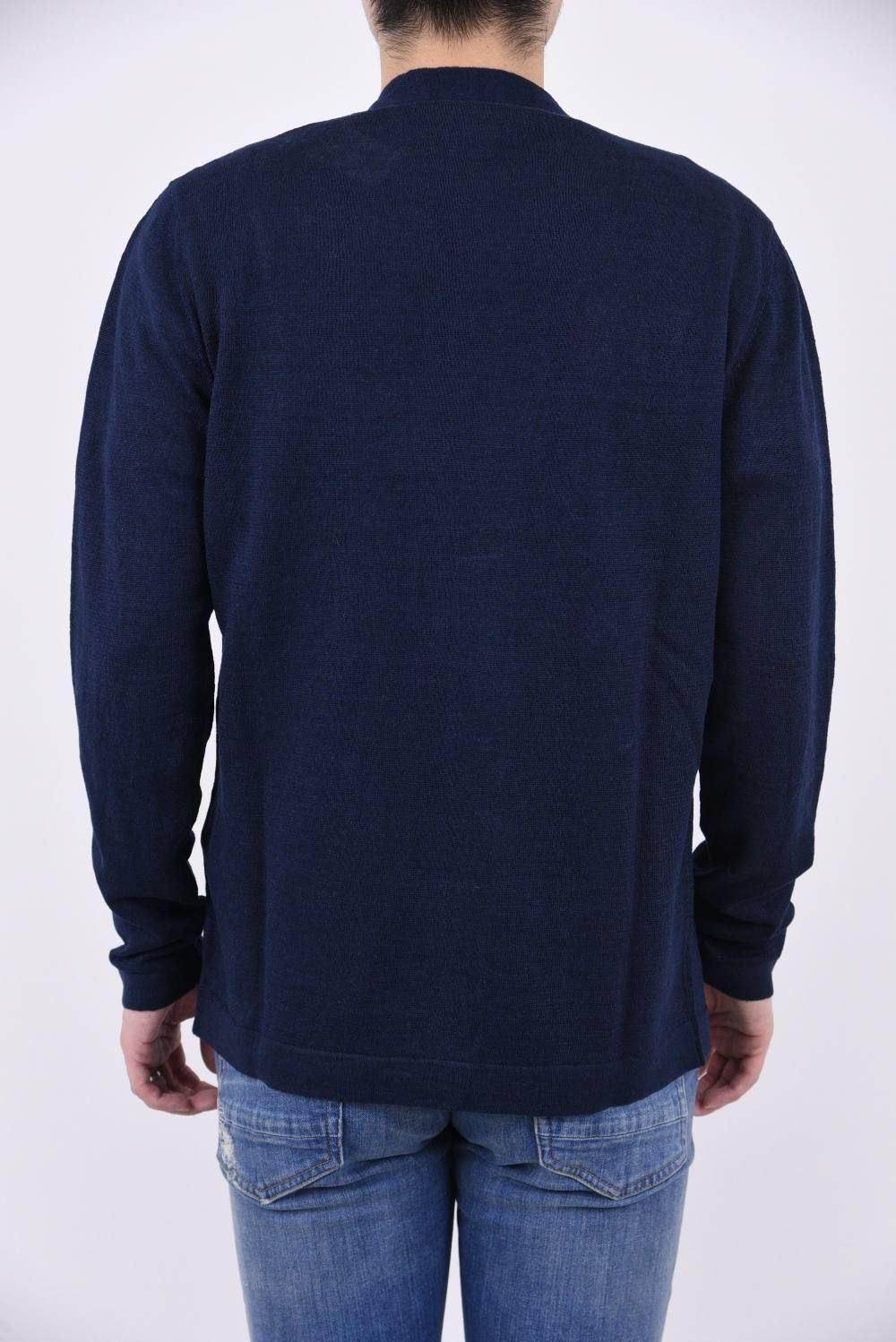 CARDIGAN / リネン ハイゲージ ボタンレス ニットカーディガン ネイビー