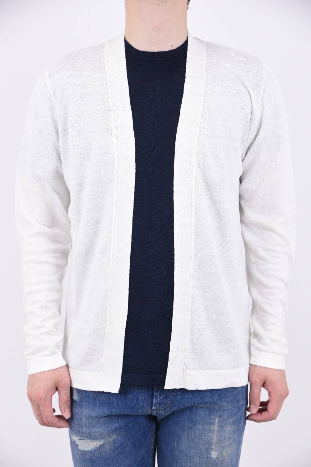 CARDIGAN / リネン ハイゲージ ボタンレス ニットカーディガン ホワイト