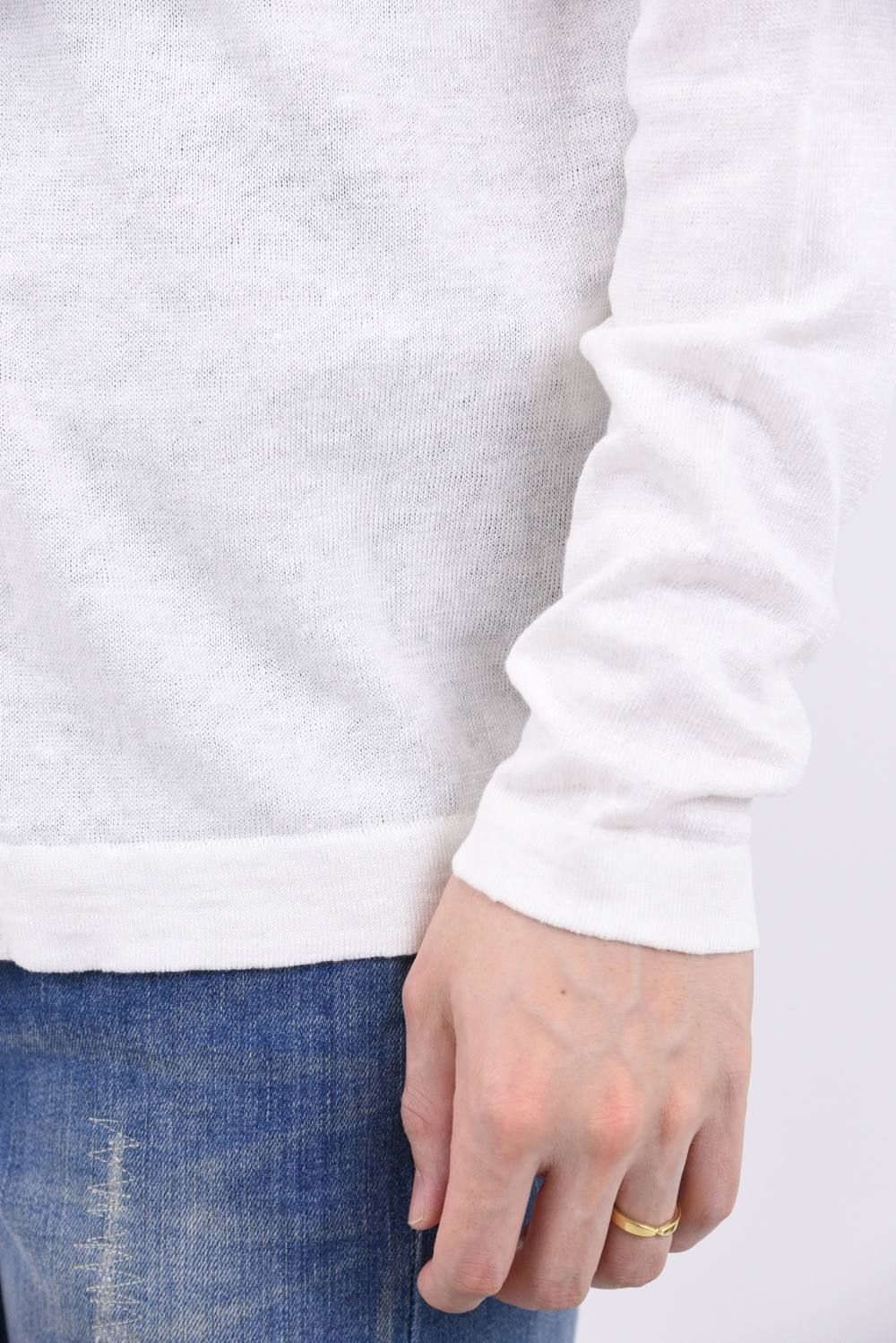 CARDIGAN / リネン ハイゲージ ボタンレス ニットカーディガン ホワイト