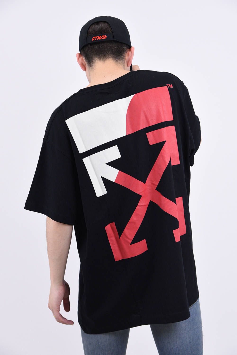 SPLIT LOGO S/S OVER TEE / スプリット ロゴ プリント 半袖Tシャツ ブラック - XS