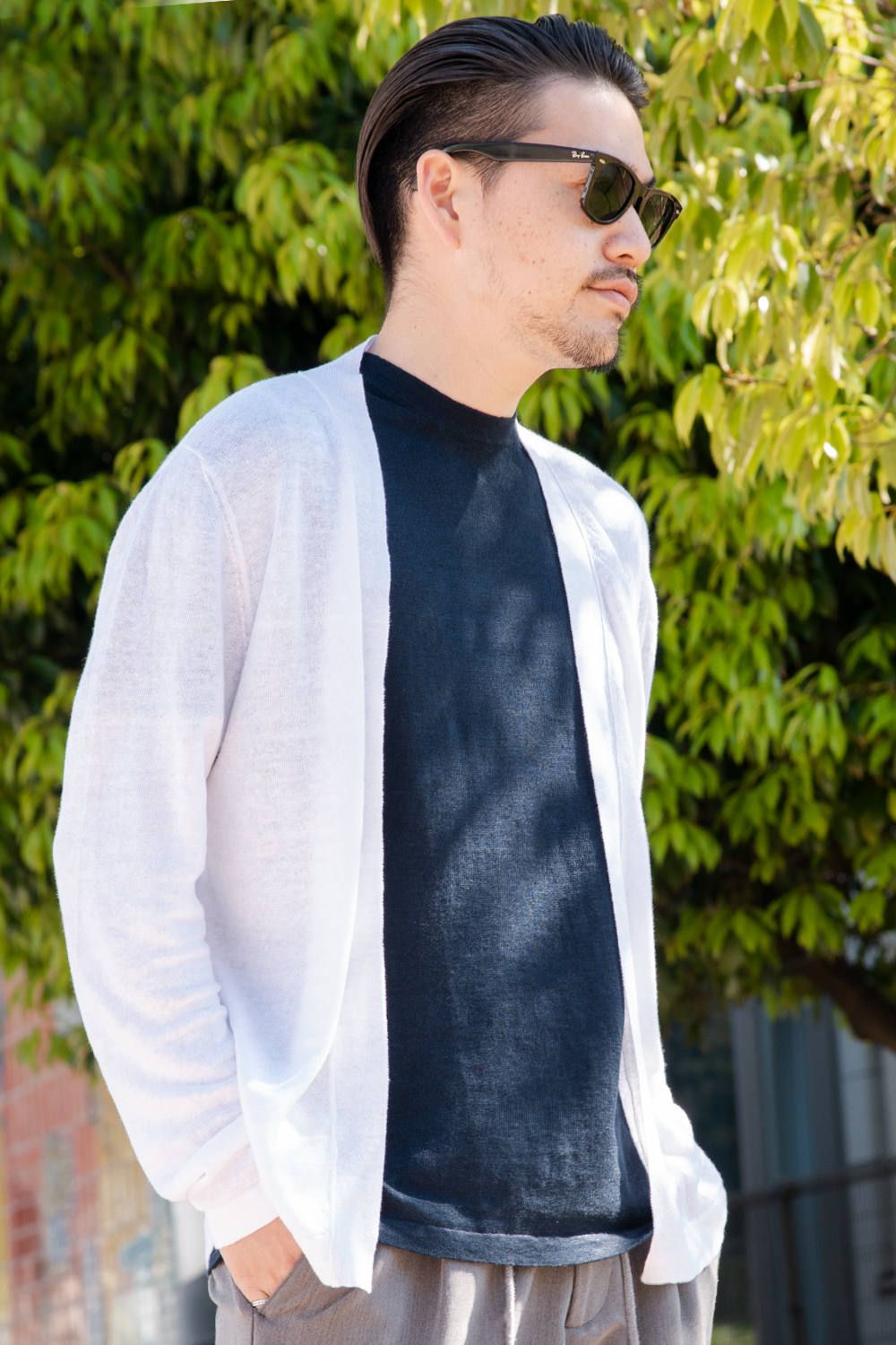CARDIGAN / リネン ハイゲージ ボタンレス ニットカーディガン ホワイト