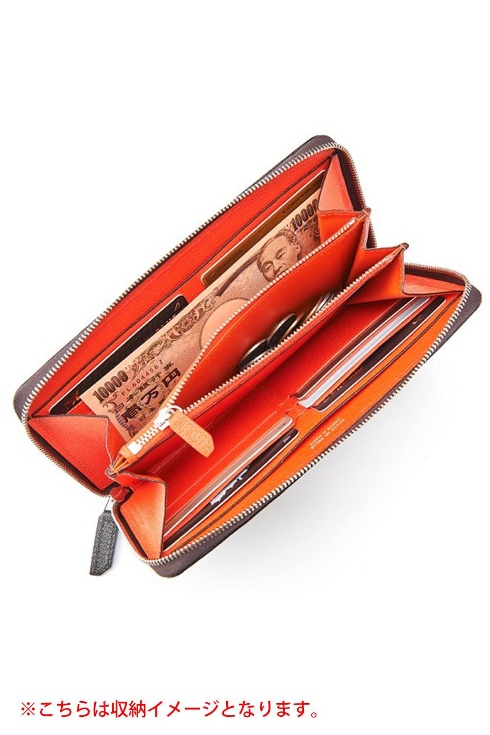 【残り1点】 ROUND ZIP LONG WALLET / LA409 ラウンドジップ ロングウォレット グレー / イエロー