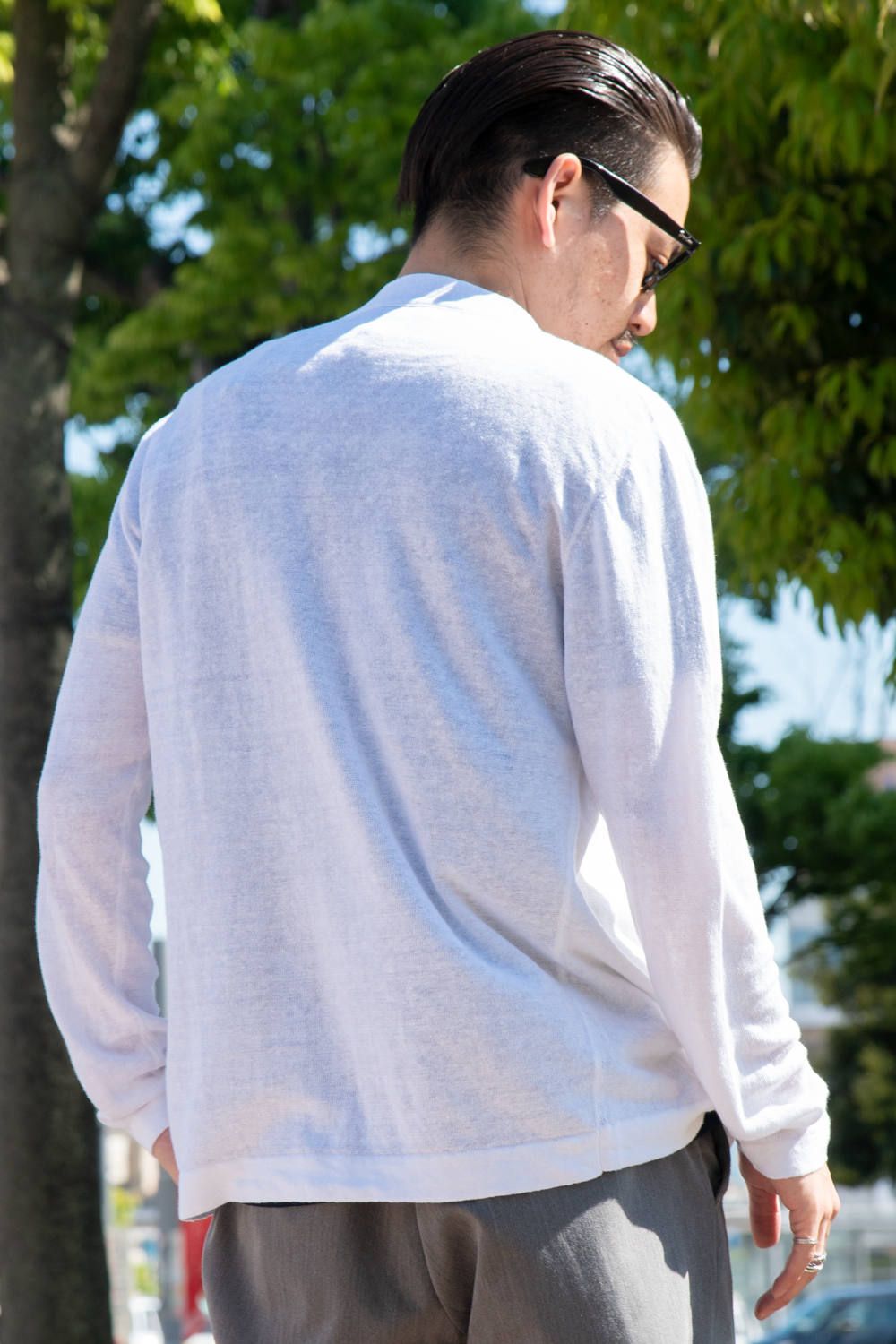 CARDIGAN / リネン ハイゲージ ボタンレス ニットカーディガン ホワイト