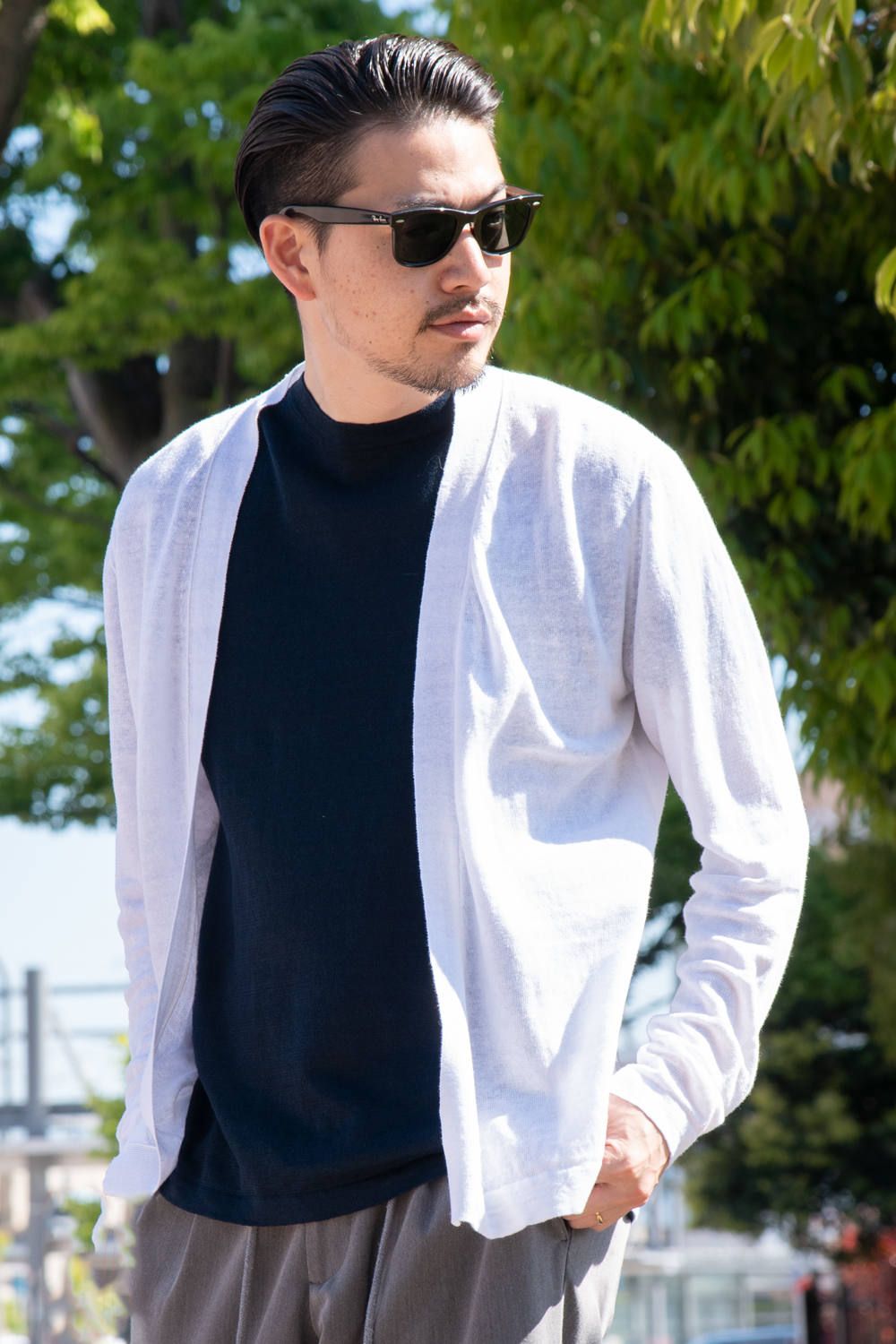 CARDIGAN / リネン ハイゲージ ボタンレス ニットカーディガン ホワイト