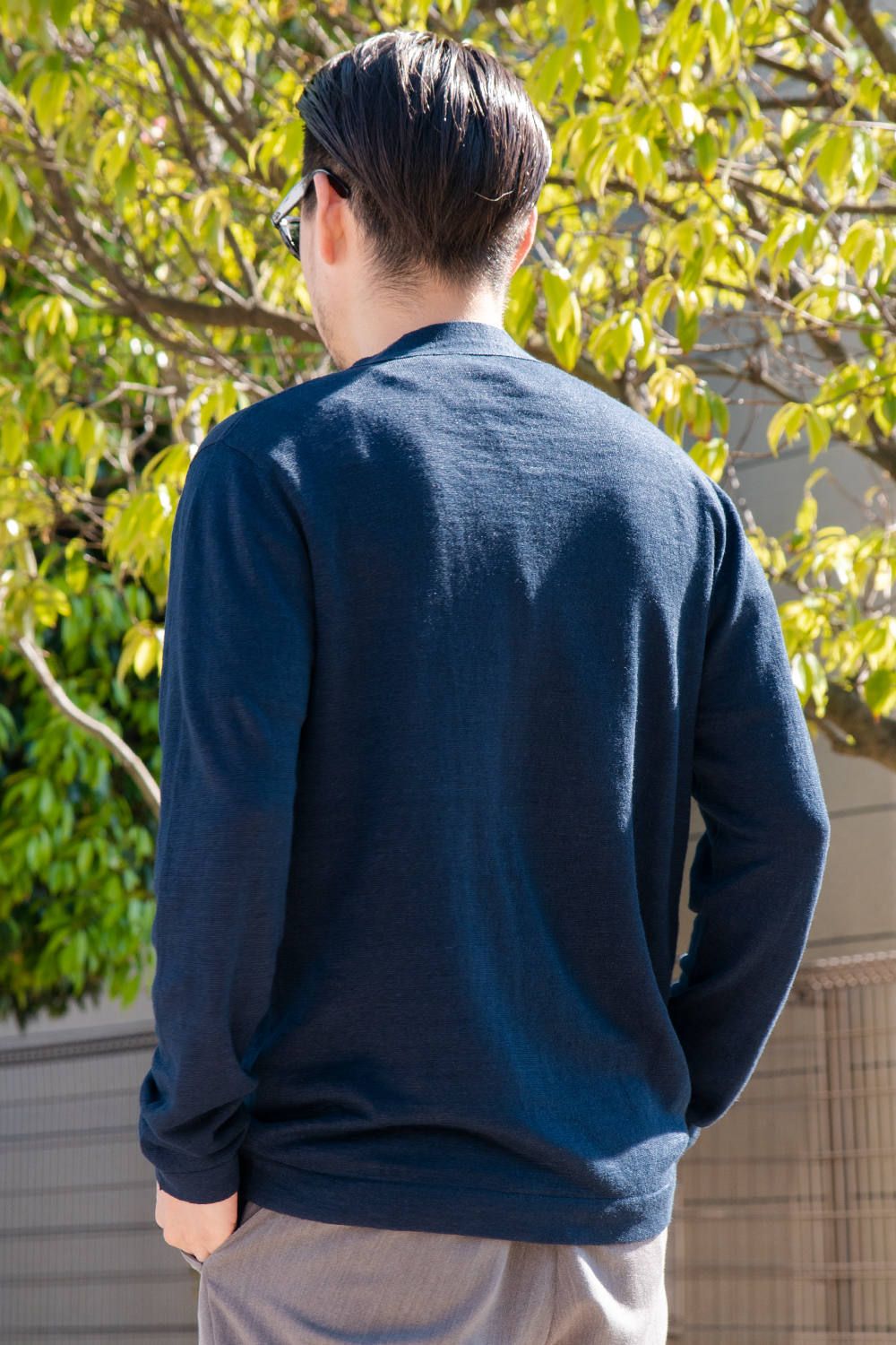 CARDIGAN / リネン ハイゲージ ボタンレス ニットカーディガン ネイビー